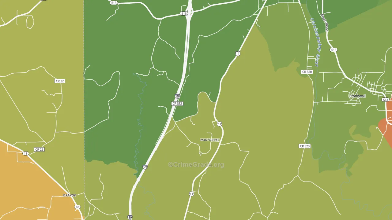 Wautubbee, MS Map of Murder Rates