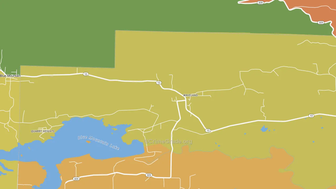 Waveland, AR Map of Murder Rates