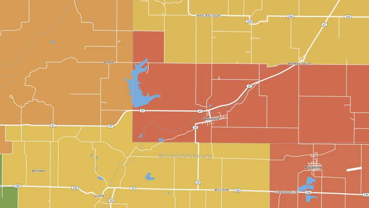 Waveland, IN Map of Murder Rates