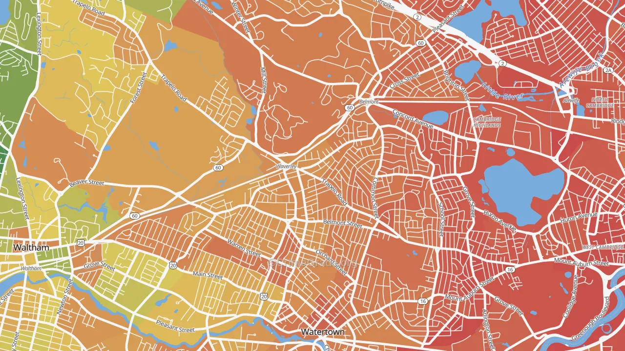Waverley Square, Belmont, MA Map of Murder Rates