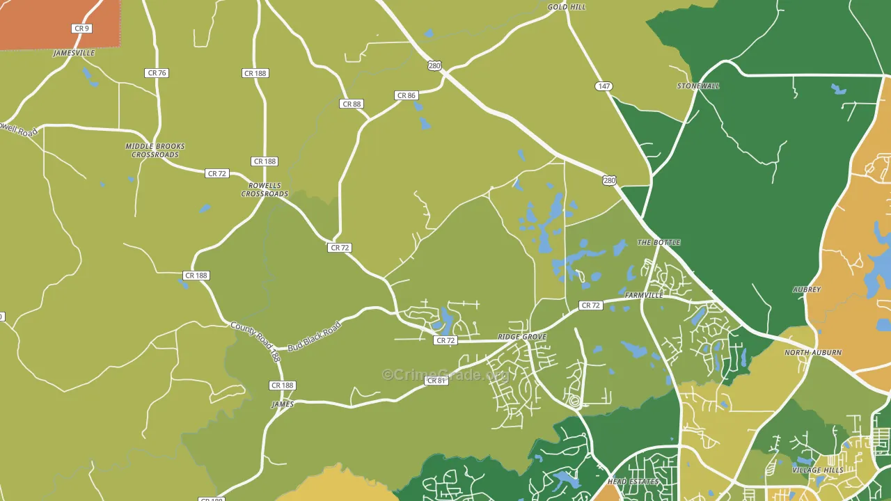 Waverly, AL Map of Murder Rates