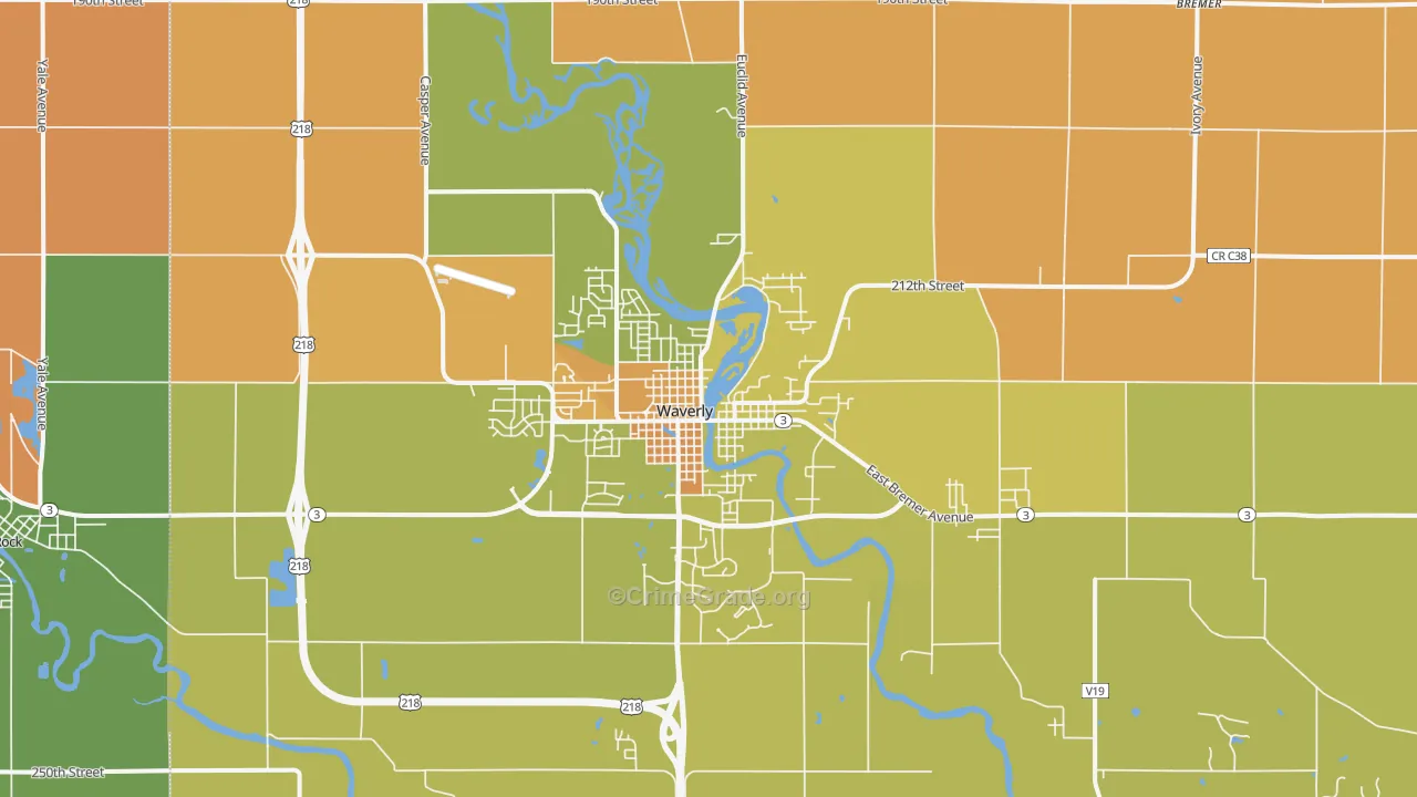 Waverly, IA Map of Murder Rates