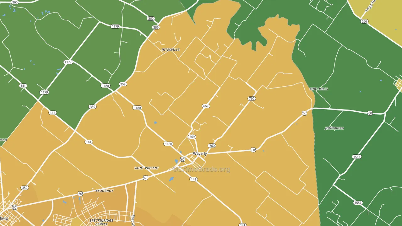 Waverly, KY Map of Murder Rates