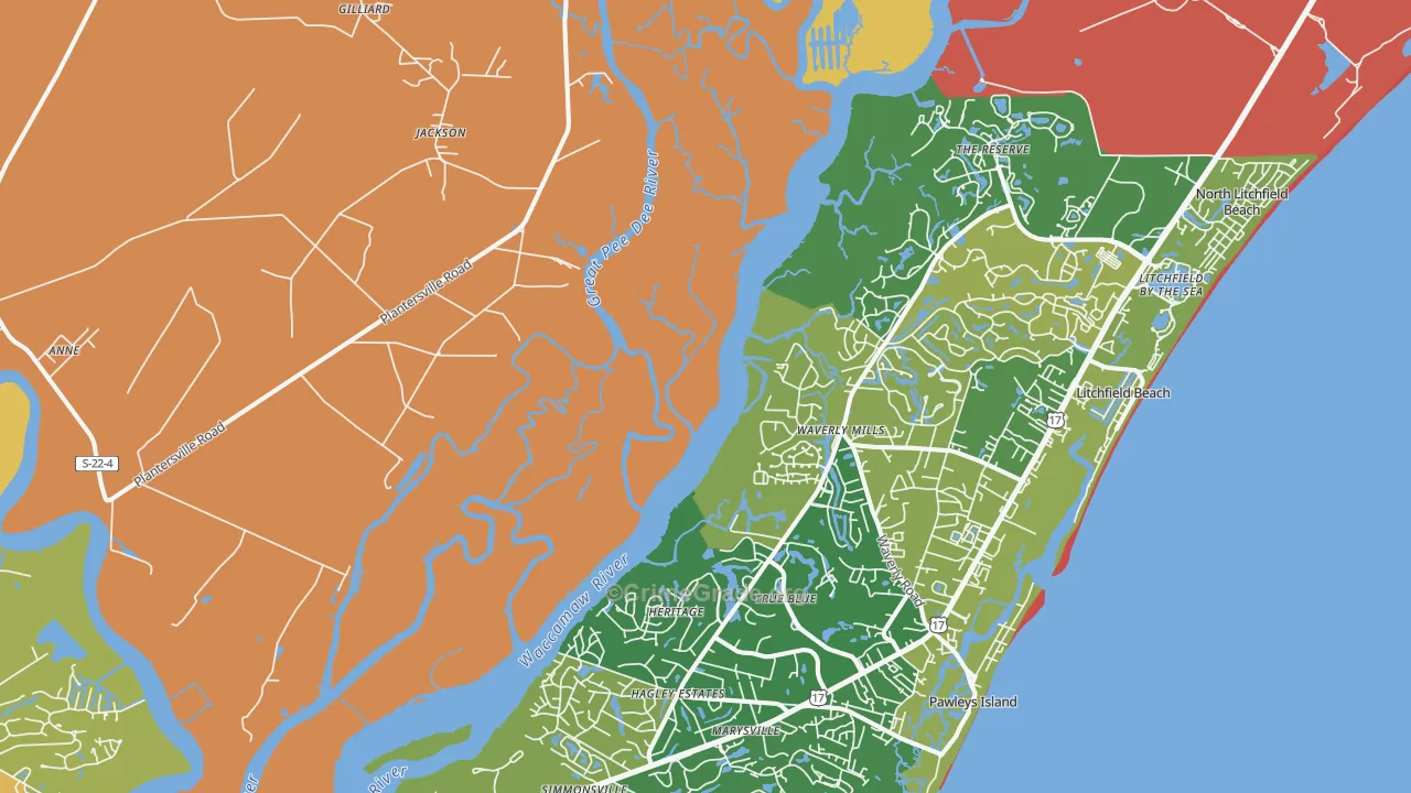 Waverly Mills, SC Map of Murder Rates