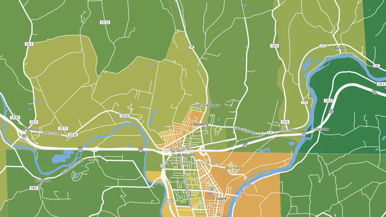 Waverly, NY Map of Murder Rates