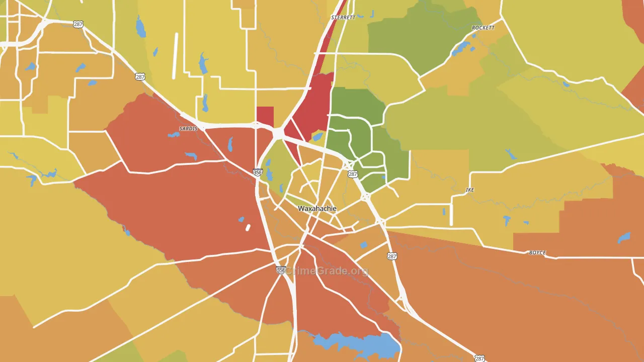 Waxahachie, TX Map of Murder Rates