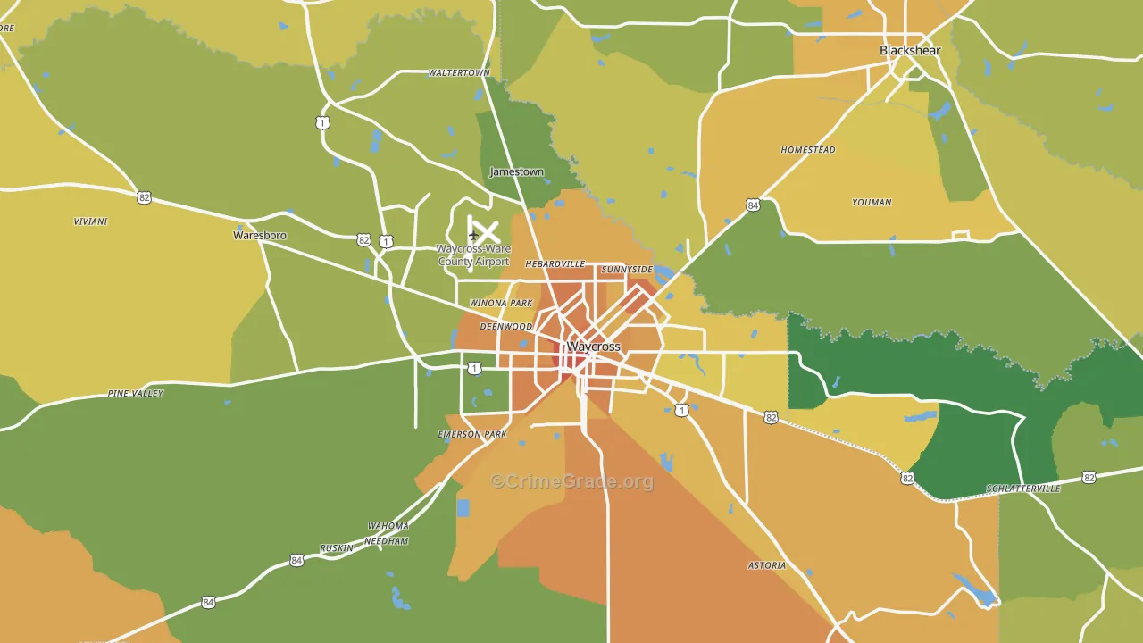 Waycross, GA Map of Murder Rates