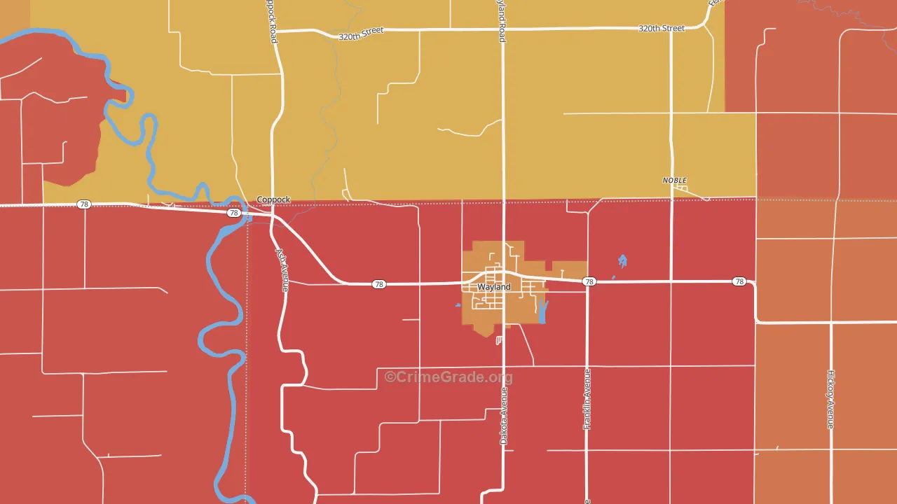 Wayland, IA Map of Murder Rates