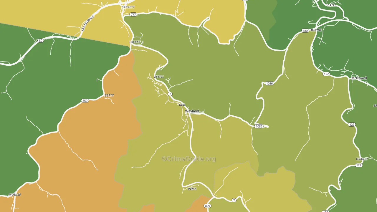 Wayland, KY Map of Murder Rates