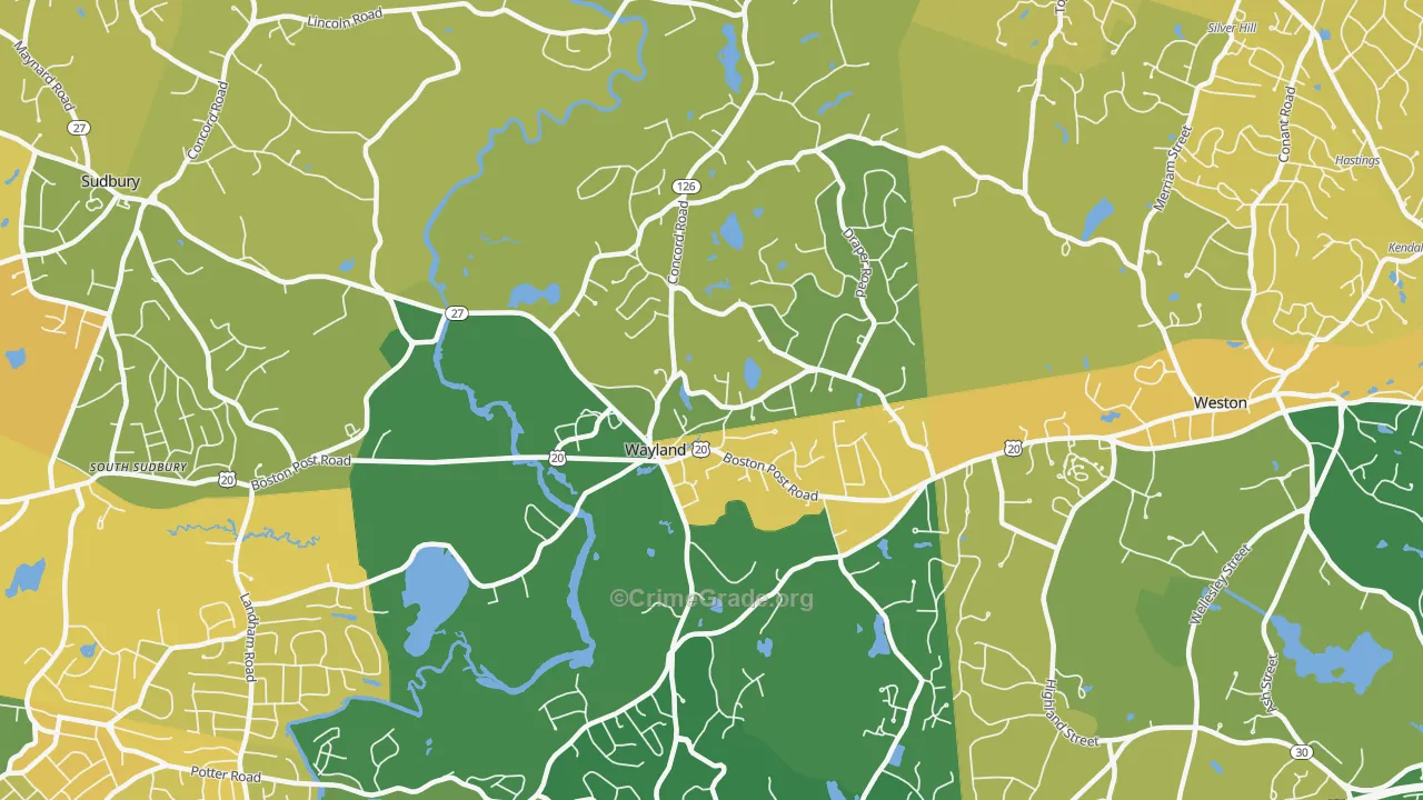Wayland, MA Map of Murder Rates
