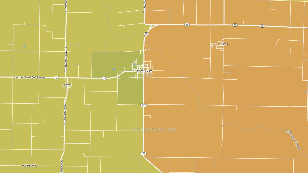Wayne City, IL Map of Murder Rates