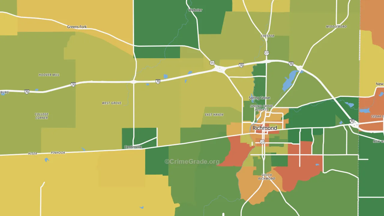 Wayne County, IN Map of Murder Rates