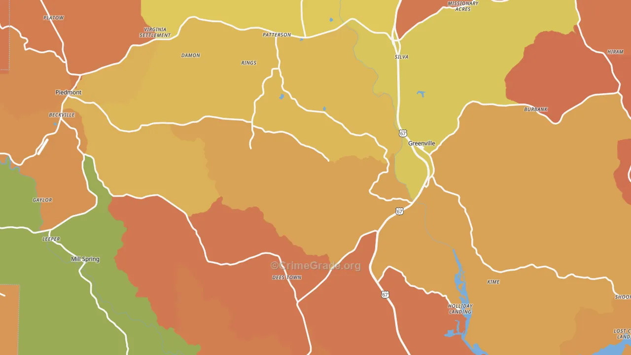 Wayne County, MO Map of Murder Rates