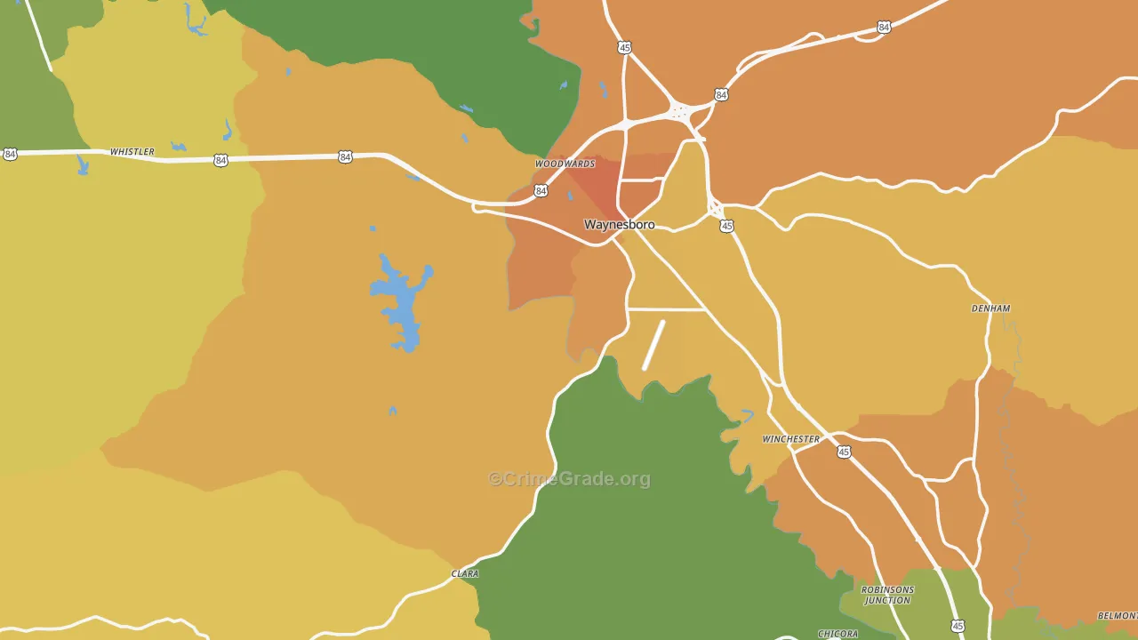Wayne County, MS Map of Murder Rates
