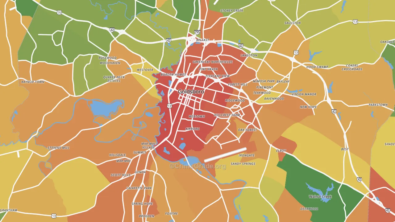 Wayne County, NC Map of Murder Rates