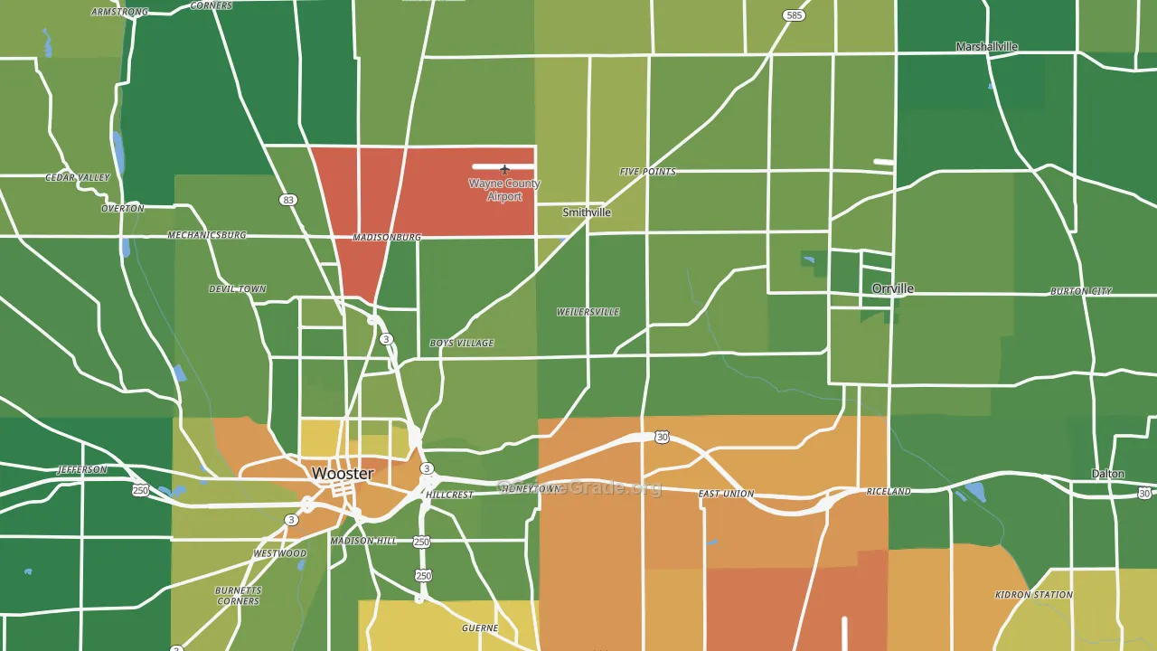 Wayne County, OH Map of Murder Rates