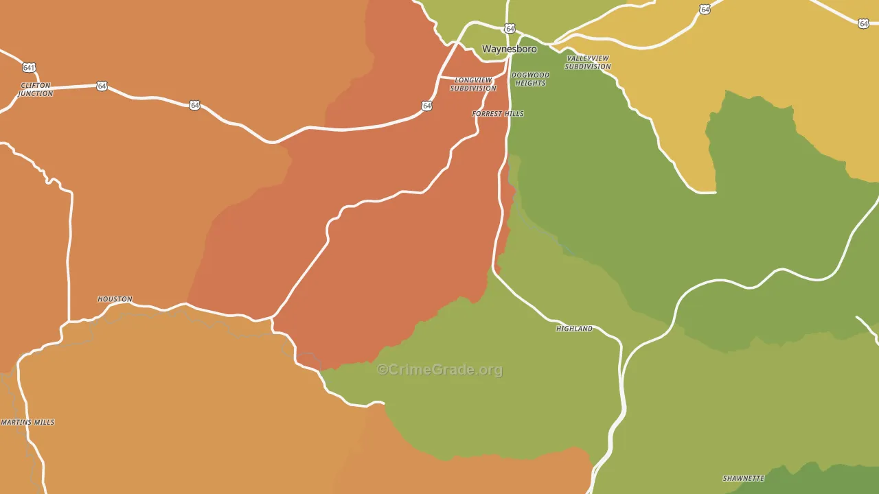 Wayne County, TN Map of Murder Rates