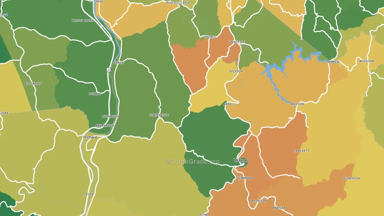 Wayne County, WV Map of Murder Rates