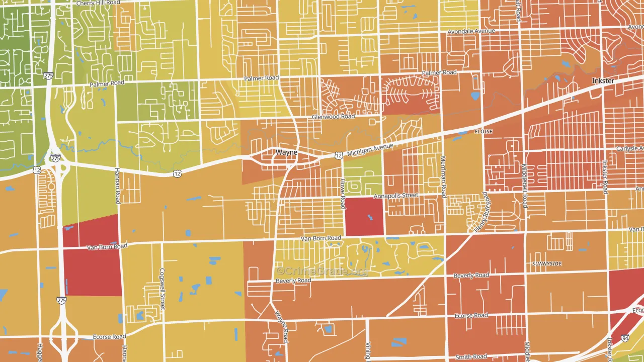 Wayne, MI Map of Murder Rates