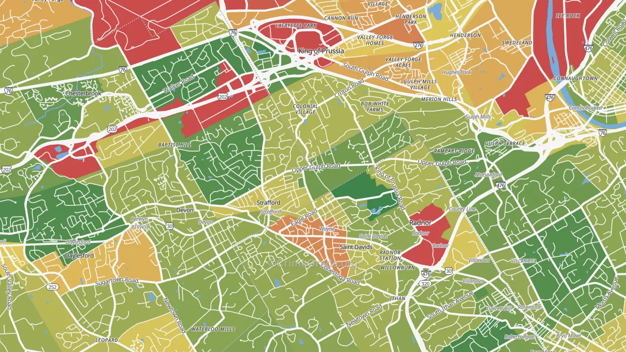 Wayne, PA Map of Murder Rates