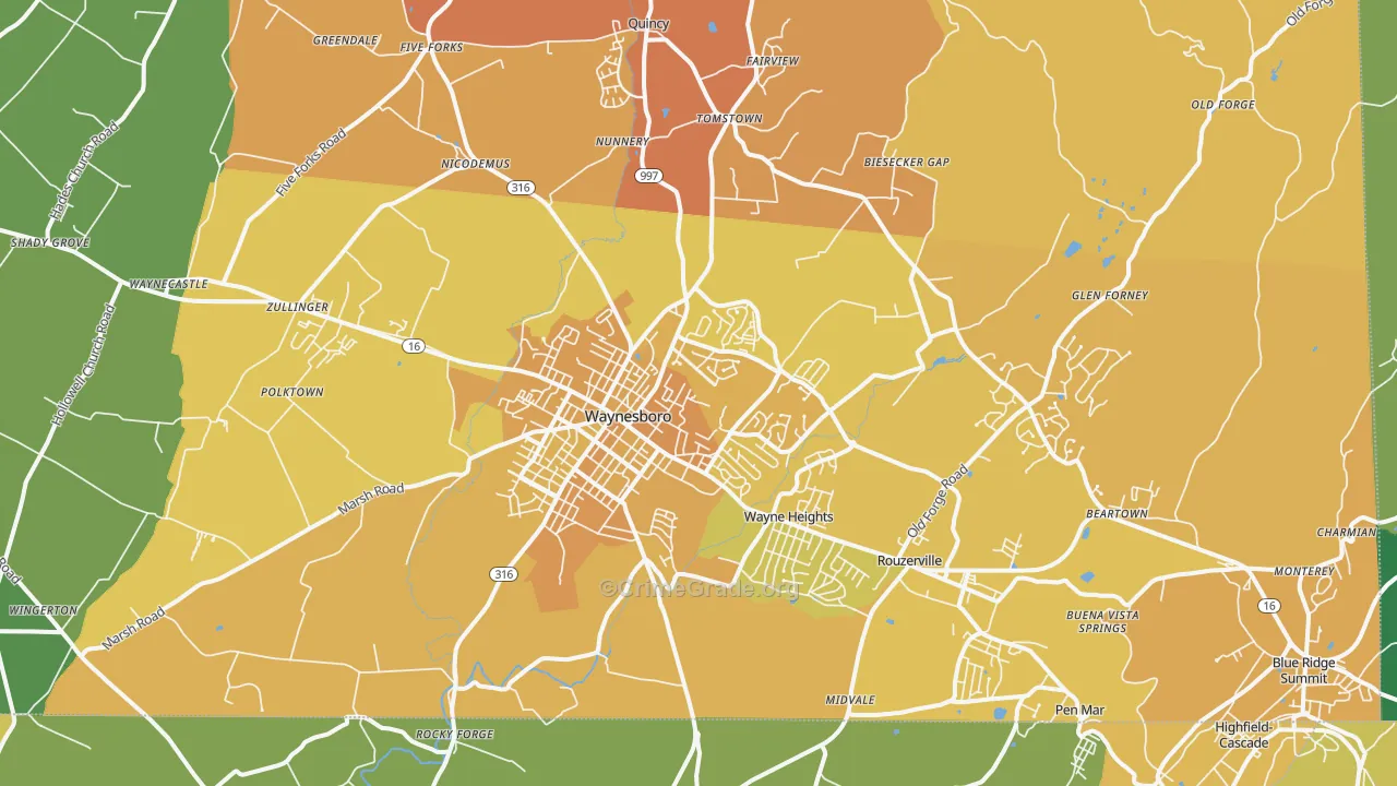 Waynesboro, PA Map of Murder Rates