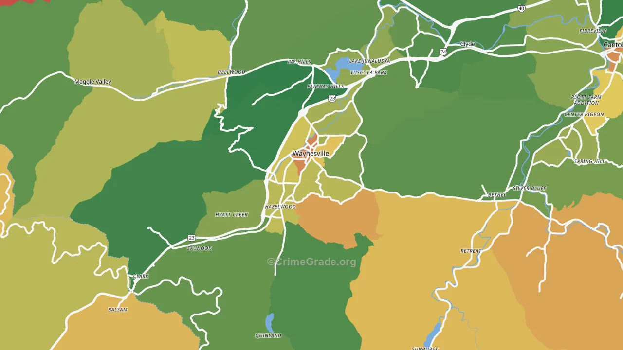 Waynesville, NC Map of Murder Rates