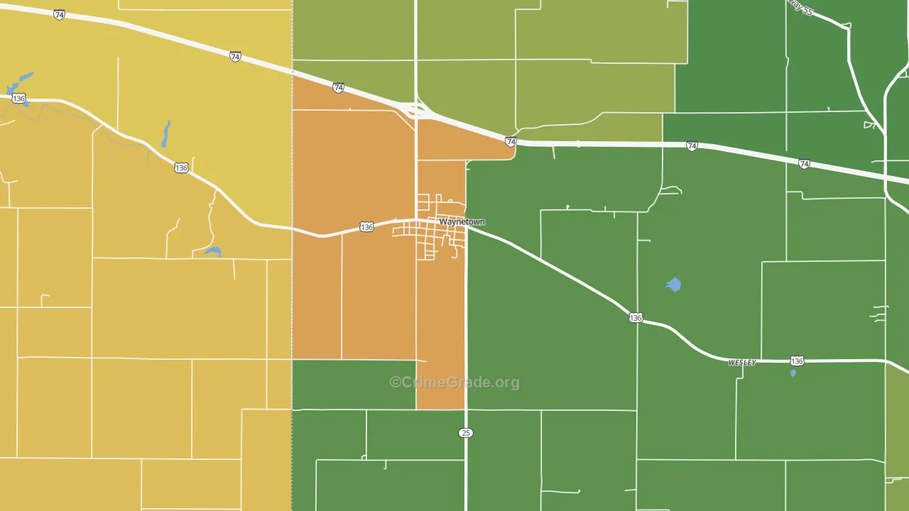 Waynetown, IN Map of Murder Rates