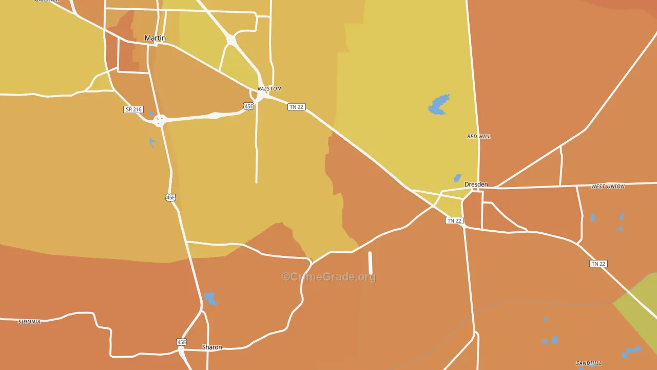 Weakley County, TN Map of Murder Rates