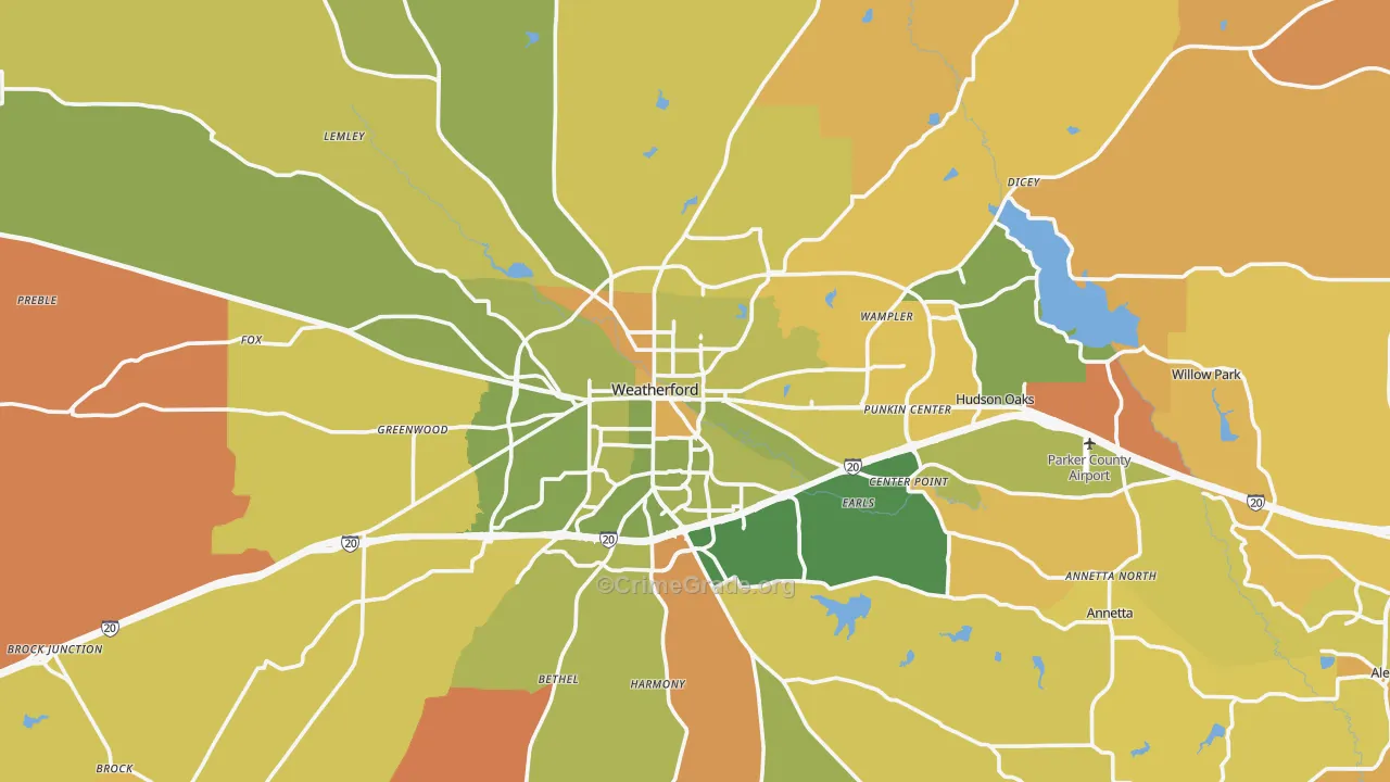 Weatherford, TX Map of Murder Rates
