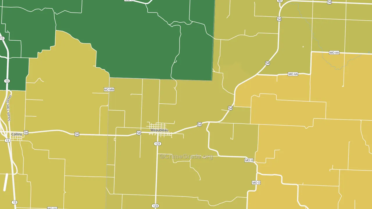 Weaubleau, MO Map of Murder Rates