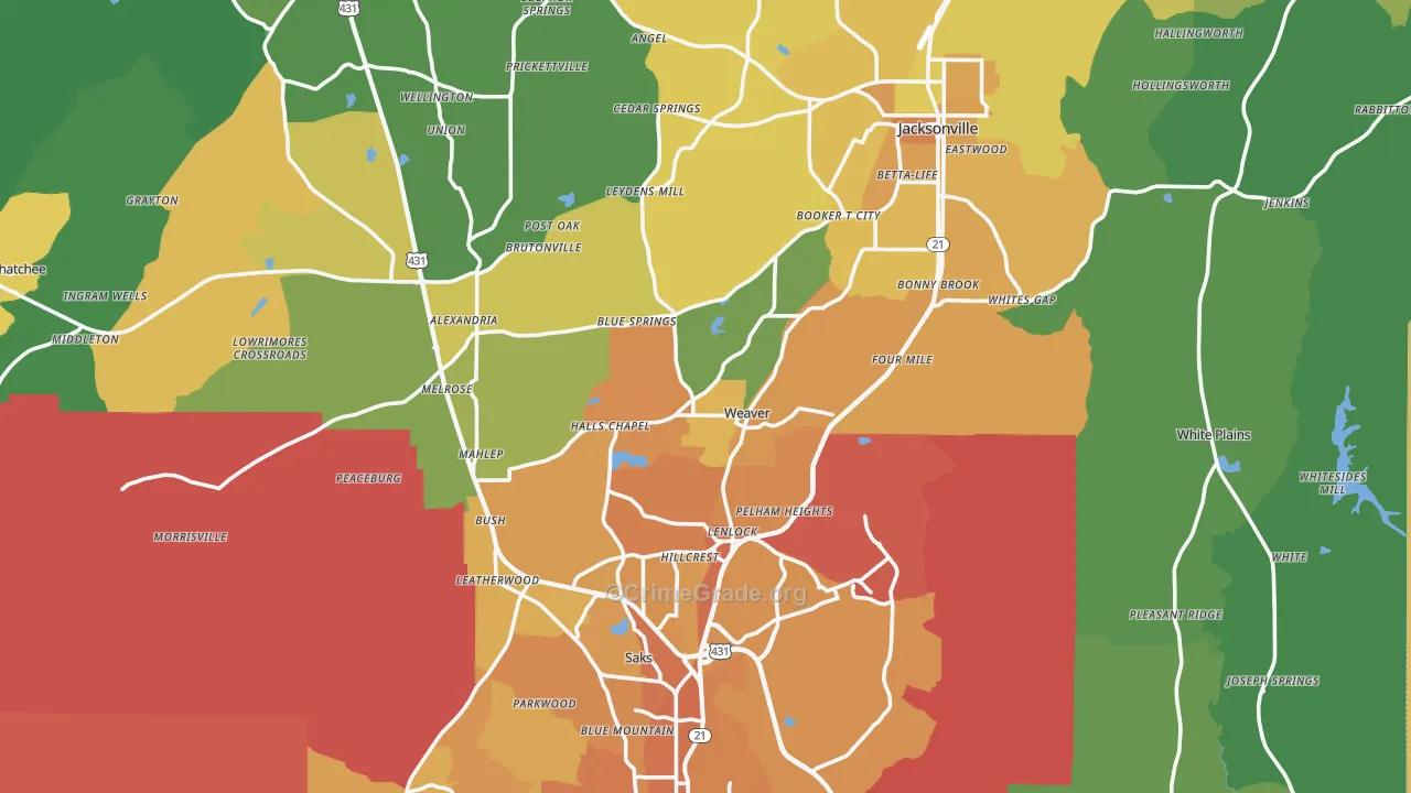 Weaver, AL Map of Murder Rates