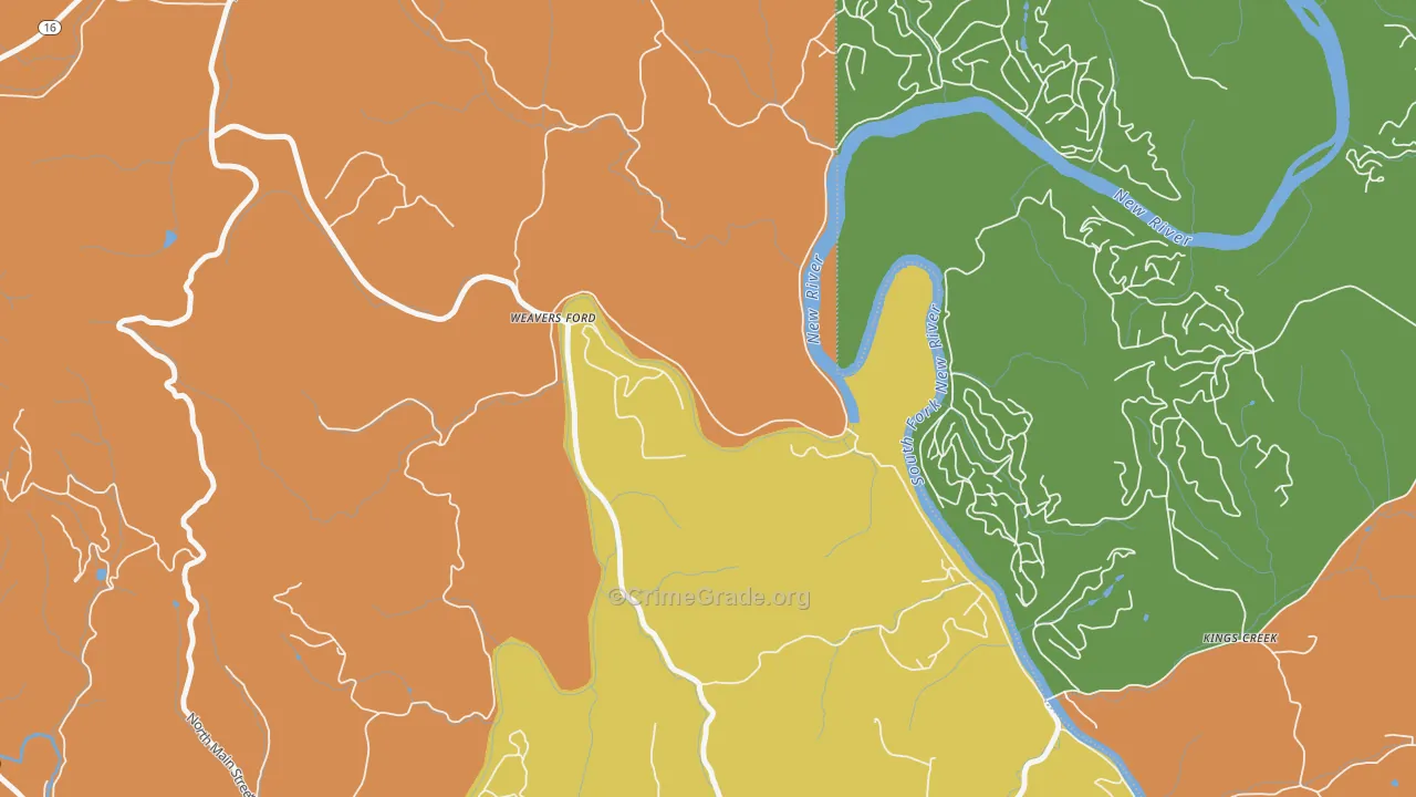 Weavers Ford, NC Map of Murder Rates