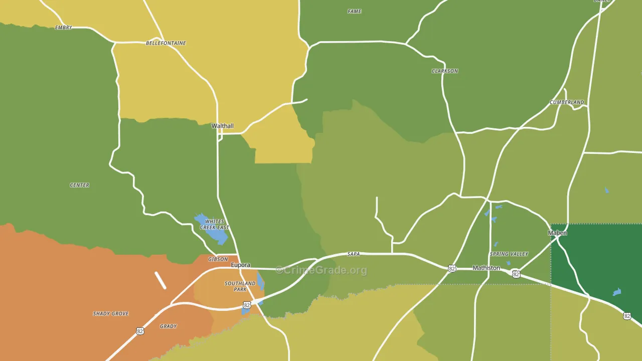 Webster County, MS Map of Murder Rates