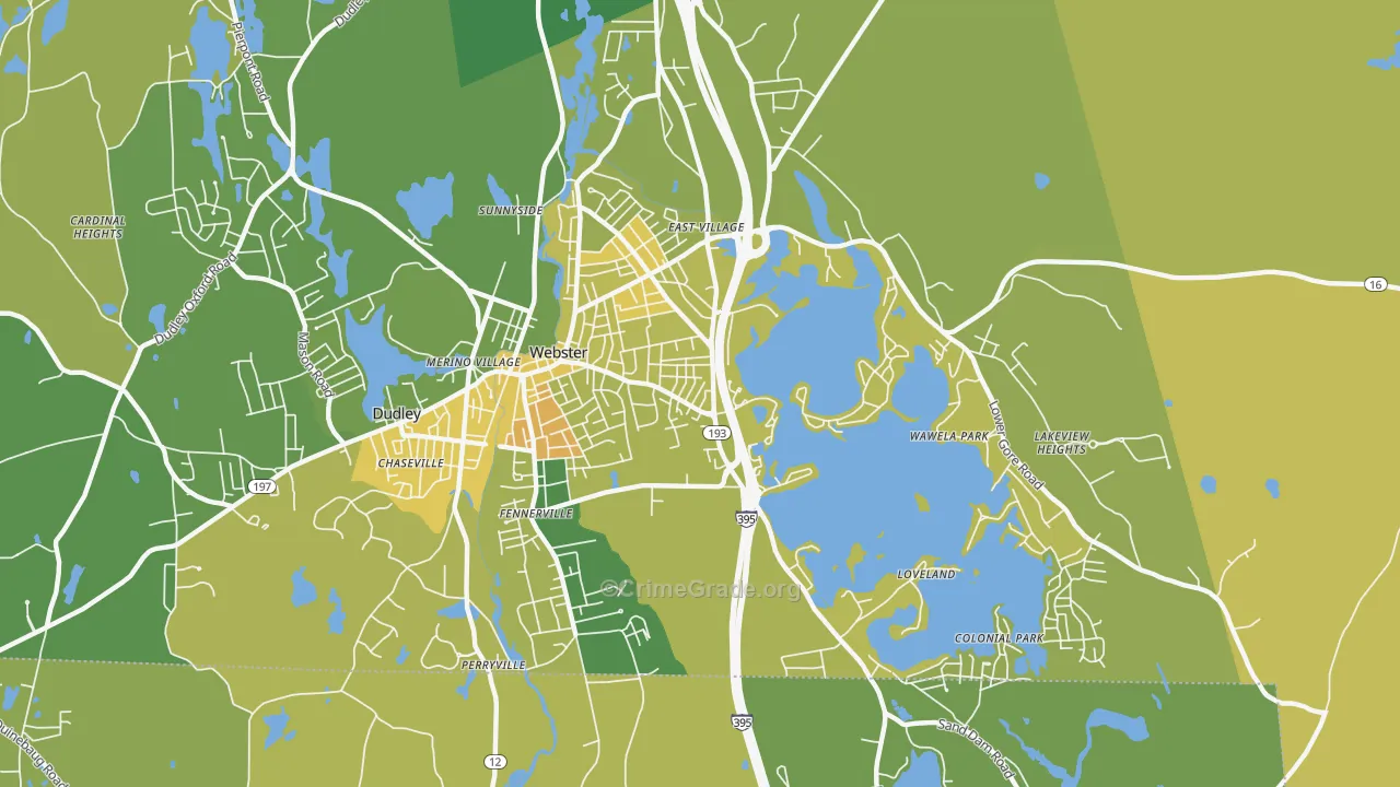 Webster, MA Map of Murder Rates