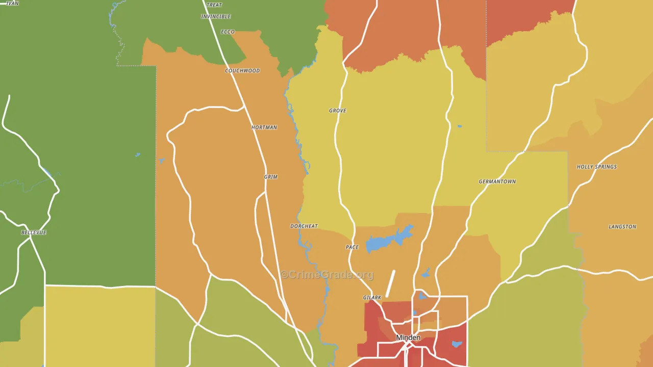 Webster Parish, LA Map of Murder Rates
