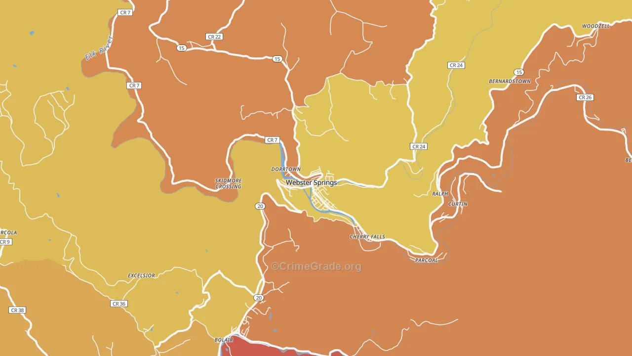 Webster Springs, WV Map of Murder Rates