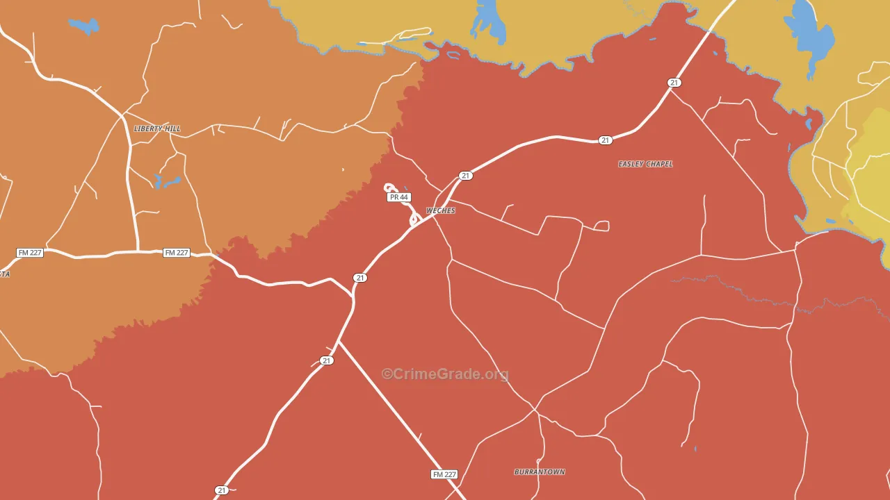 Weches, TX Map of Murder Rates