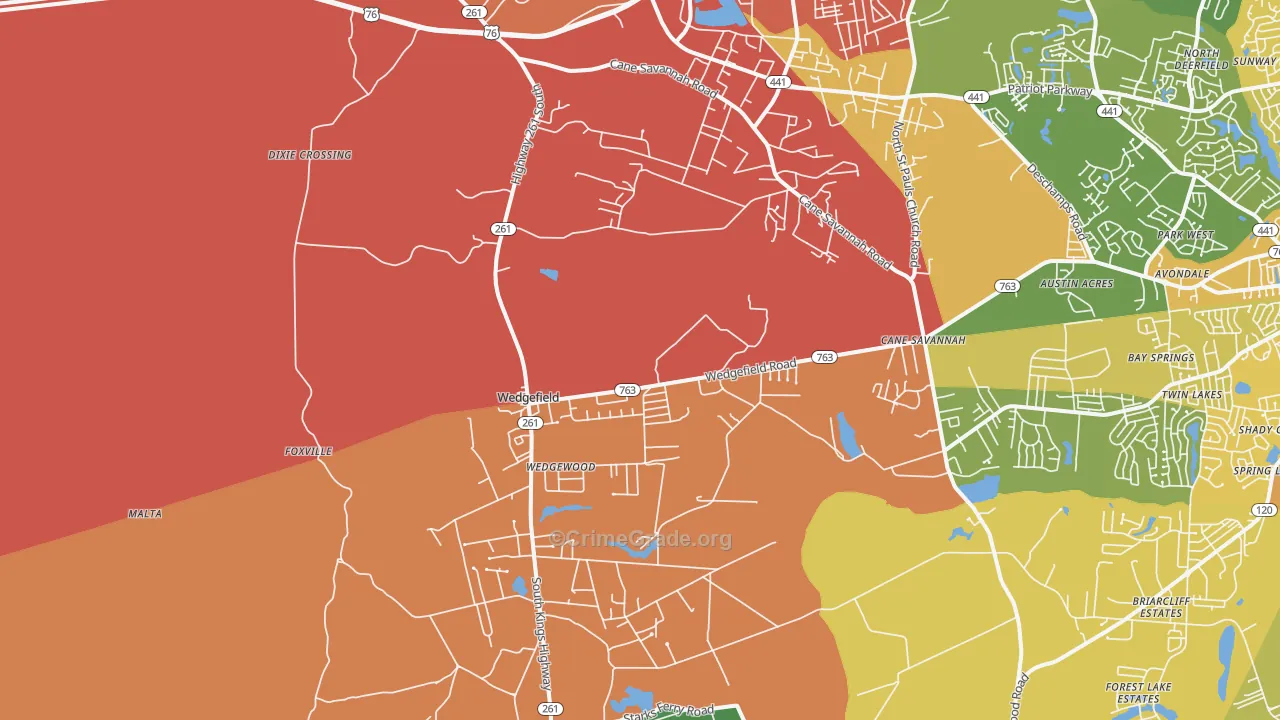 Wedgefield, SC Map of Murder Rates