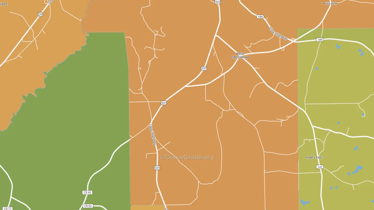 Weed Crossroad, AL Map of Murder Rates