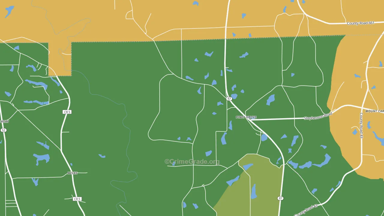 Weeks, AL Map of Murder Rates