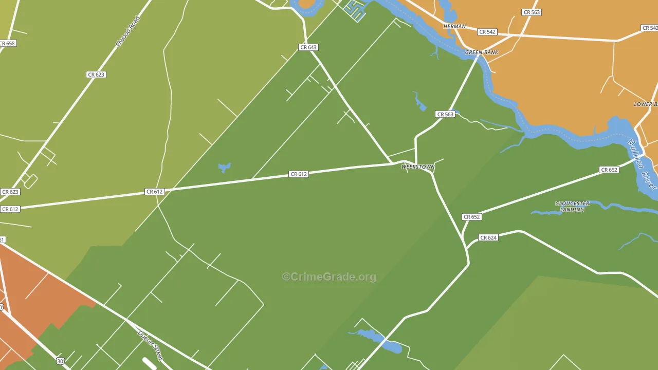 Weekstown, NJ Map of Murder Rates
