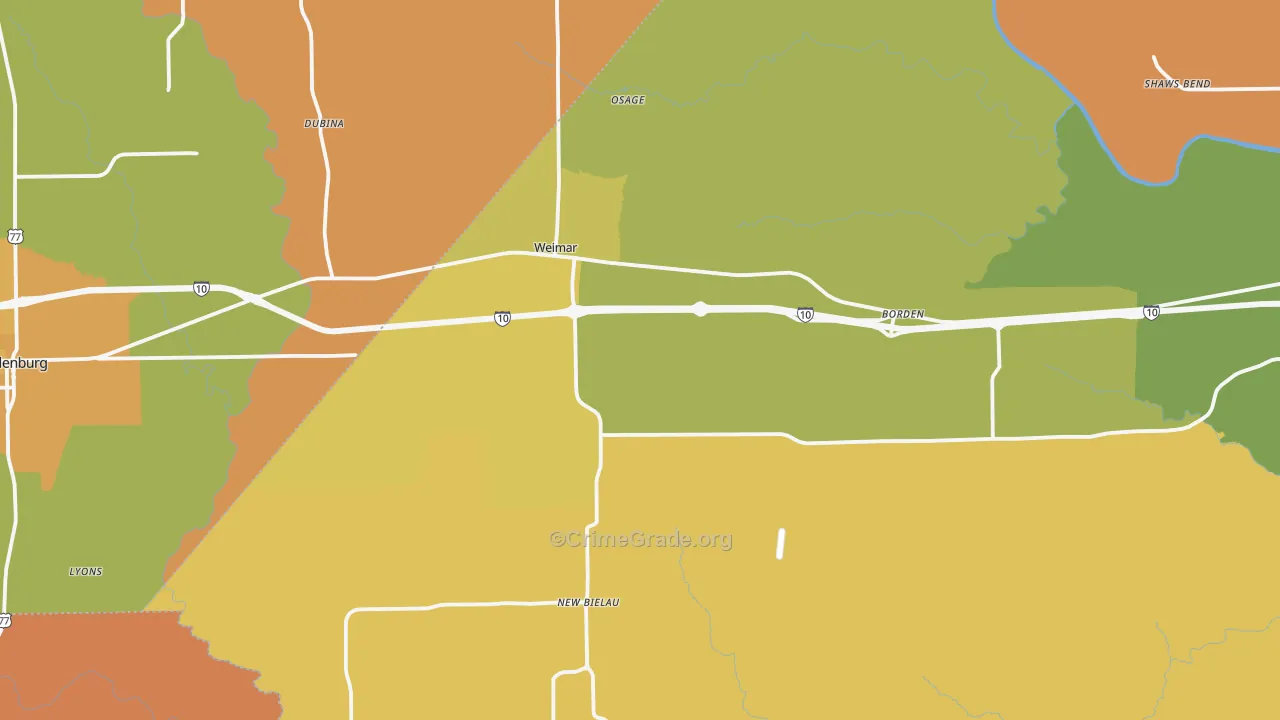 Weimar, TX Map of Murder Rates