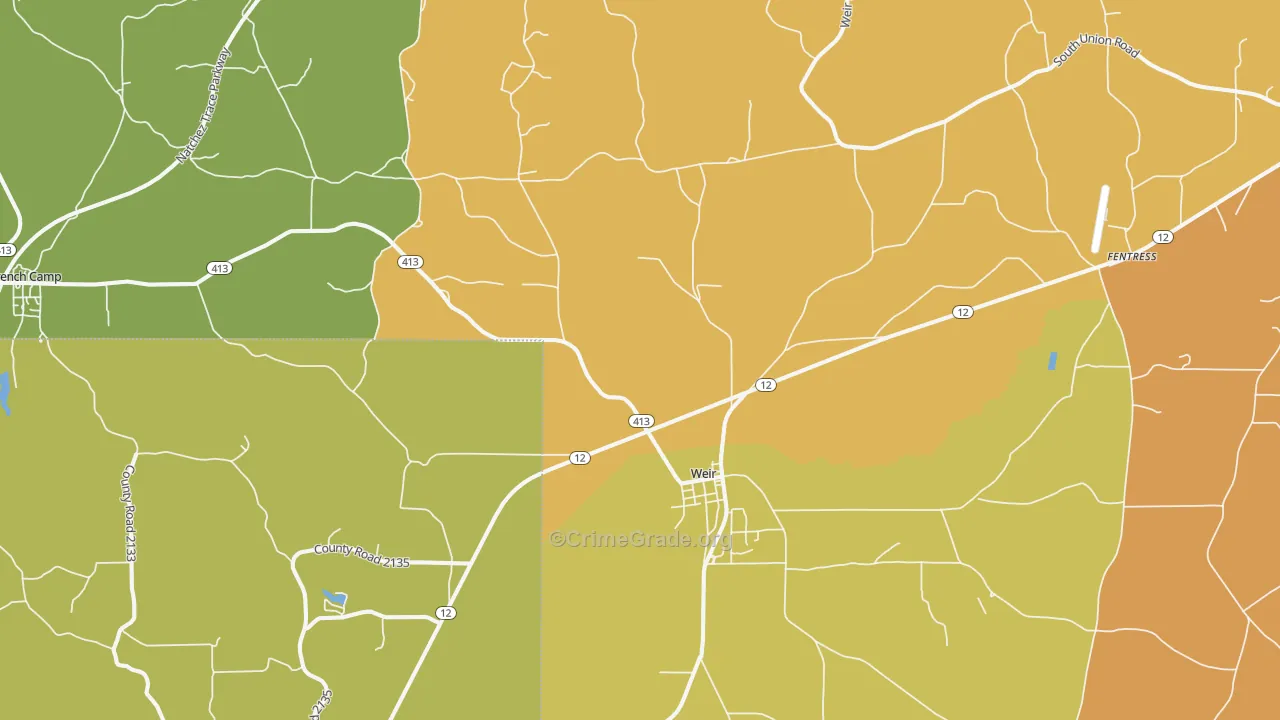 Weir, MS Map of Murder Rates