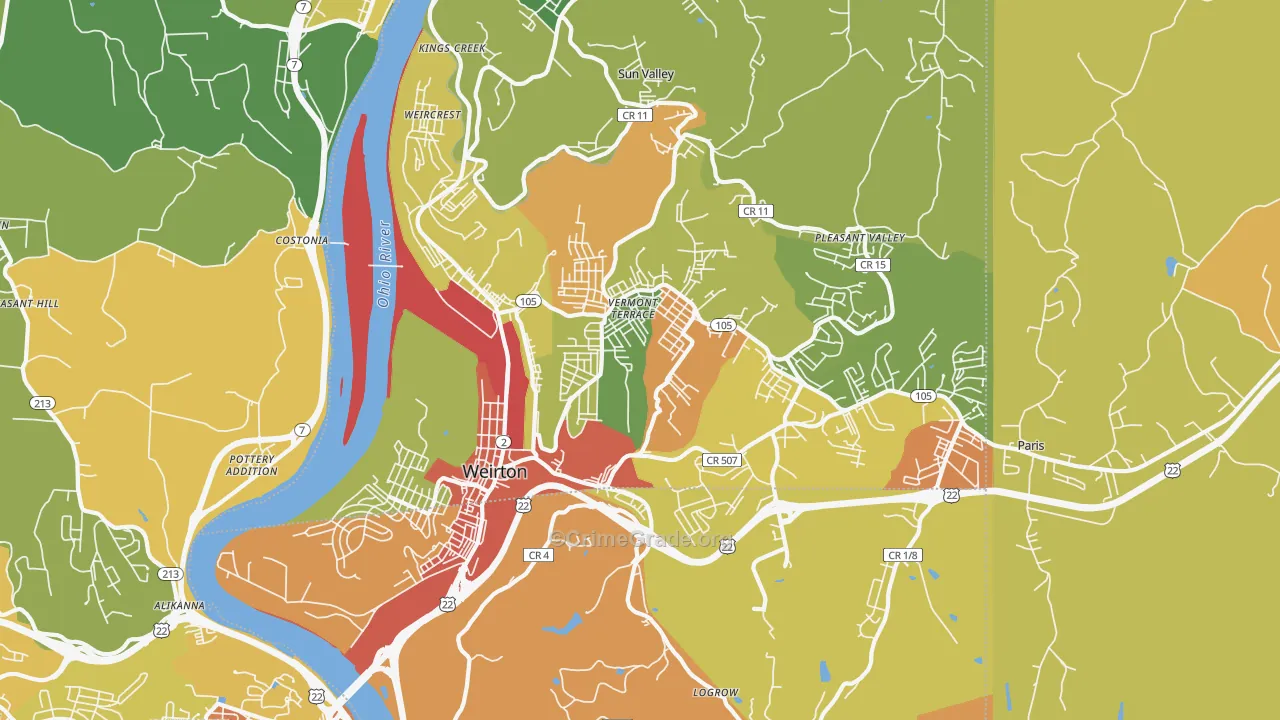 Weirton, WV Map of Murder Rates