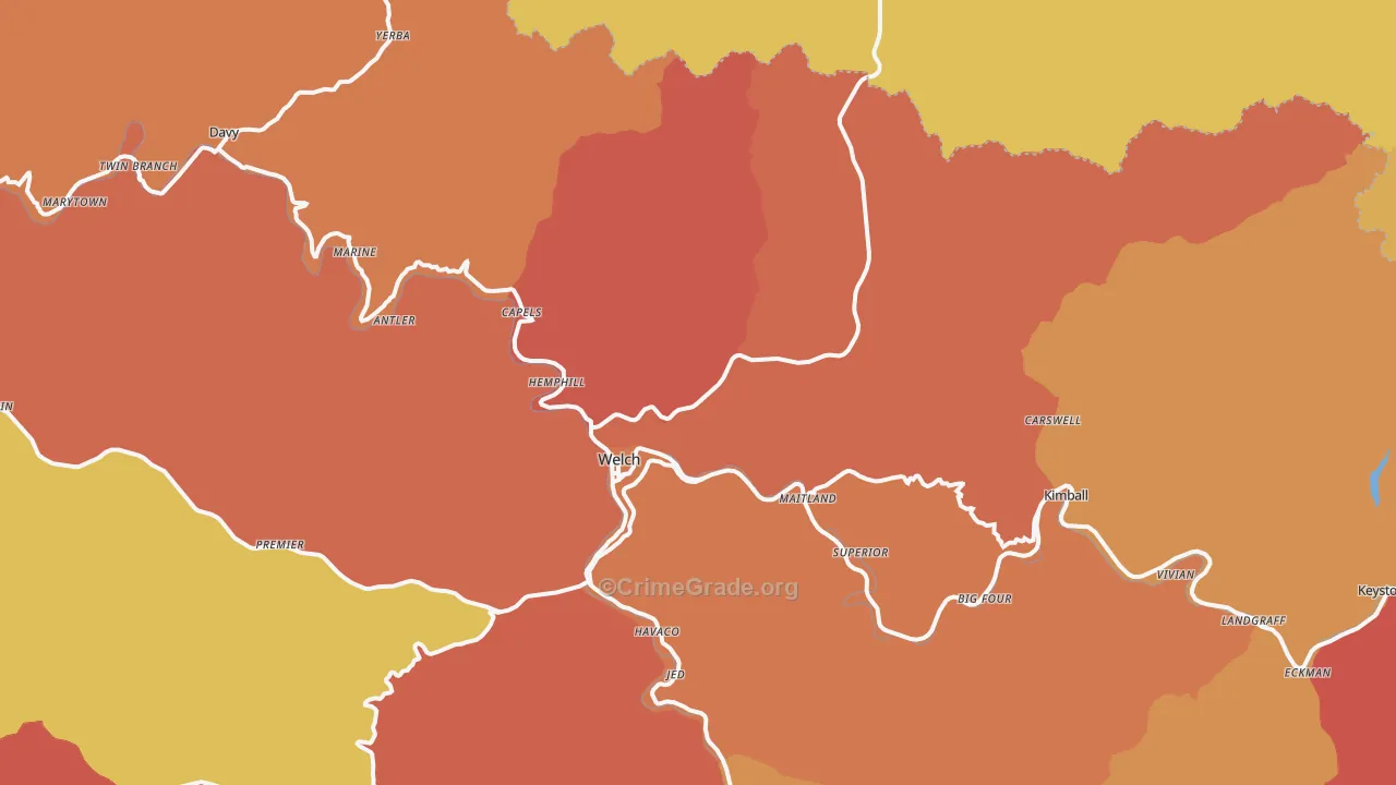 Welch, WV Map of Murder Rates