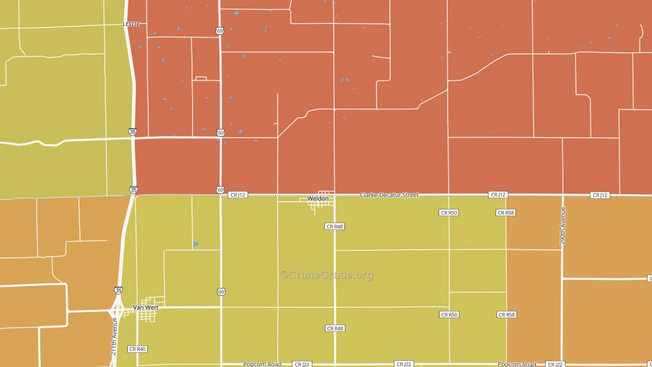 Weldon, IA Map of Murder Rates