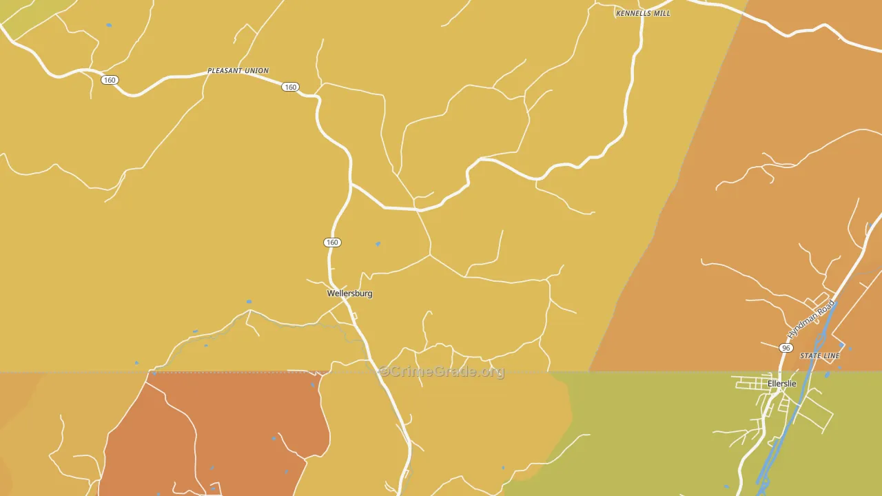 Wellersburg, PA Map of Murder Rates