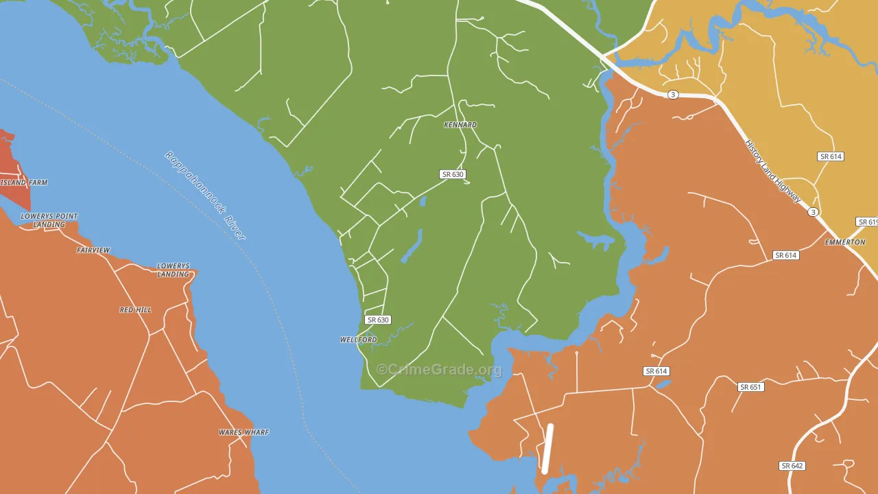 Wellford, VA Map of Murder Rates