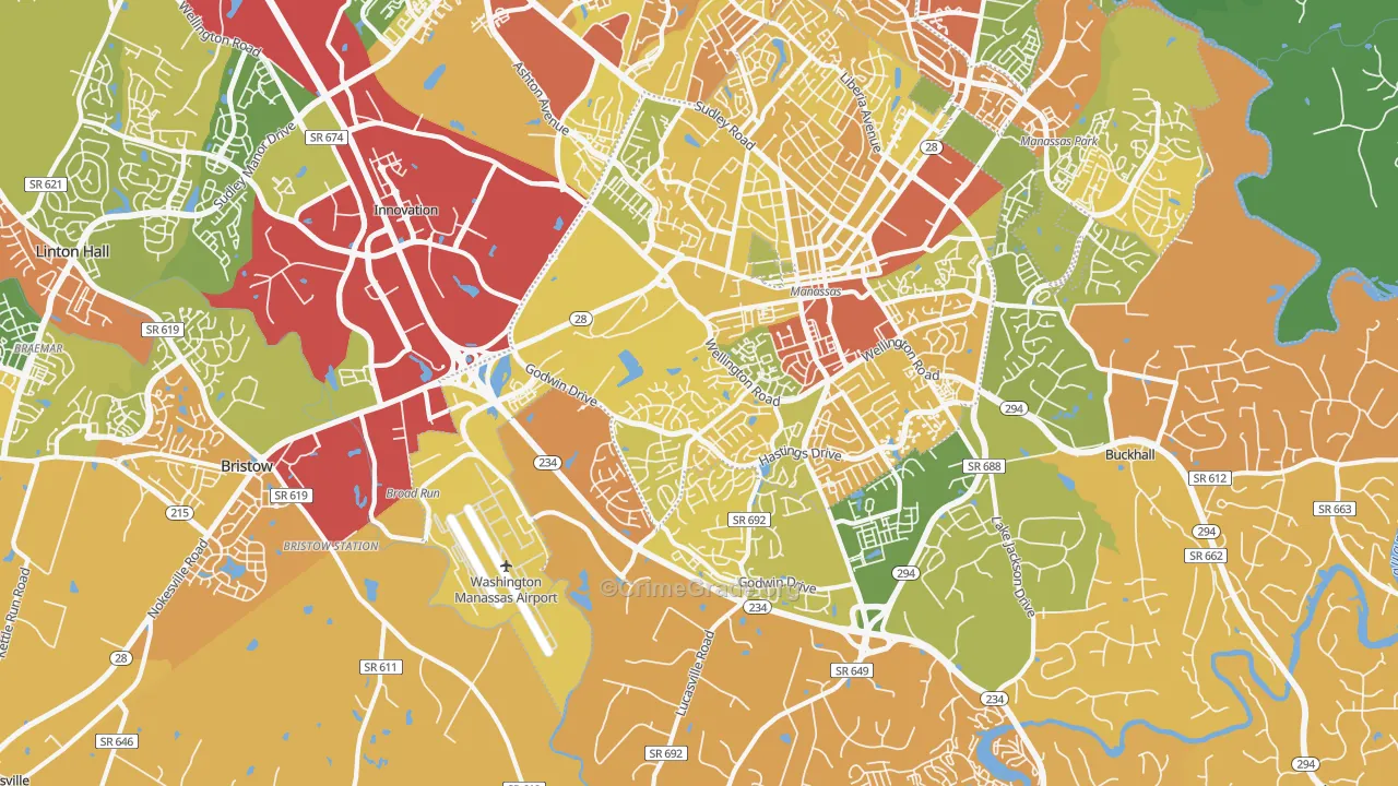 Wellington, Manassas, VA Map of Murder Rates