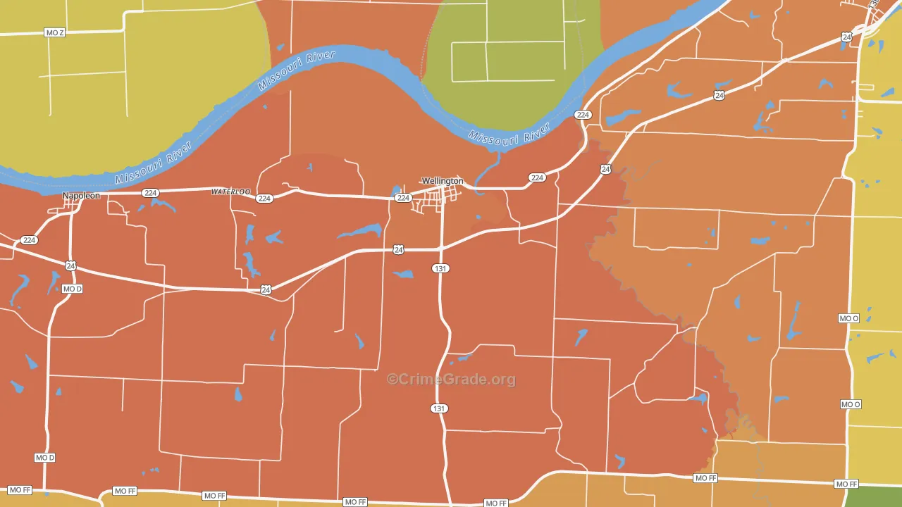 Wellington, MO Map of Murder Rates